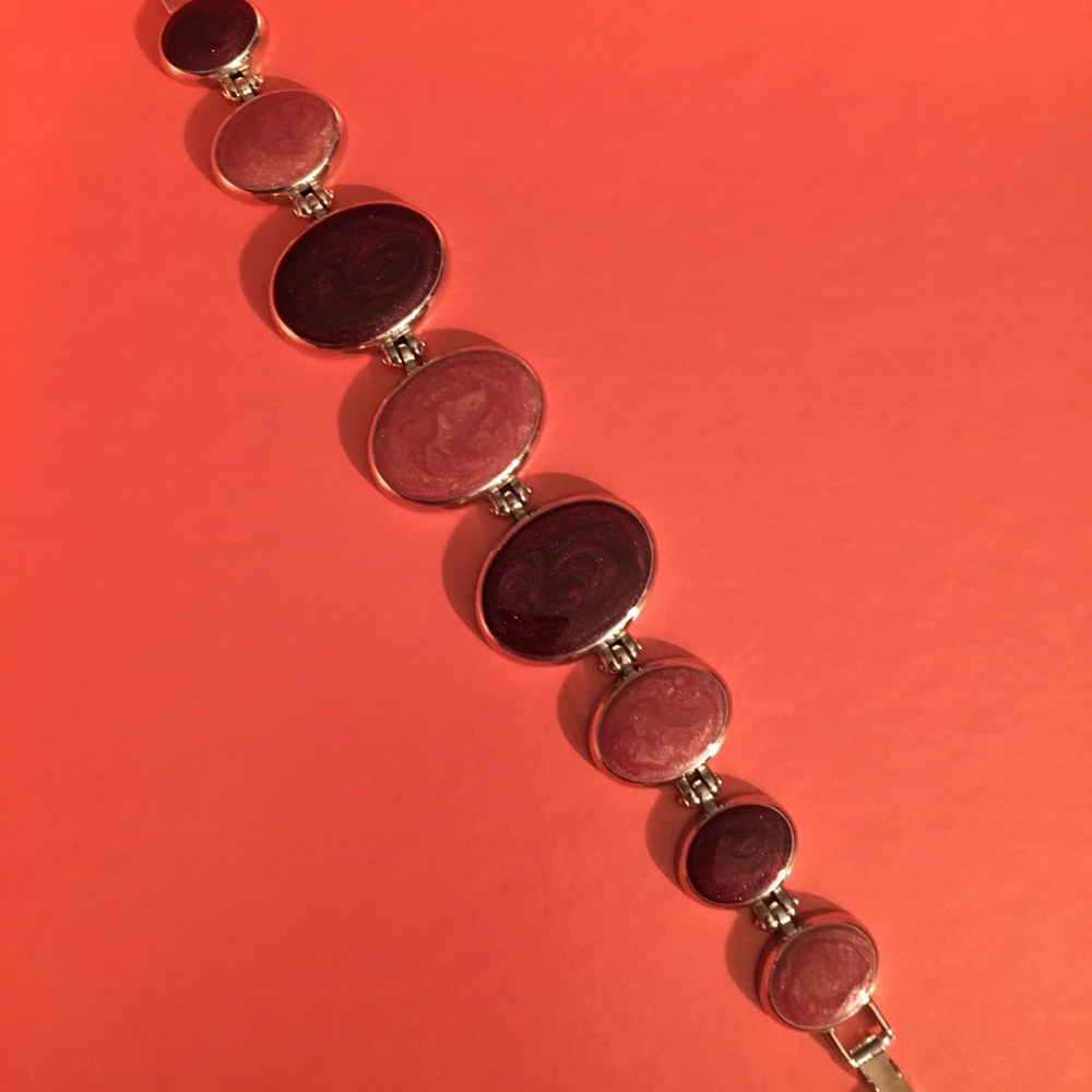 Pink and Plum Enamel Bracelet Silver-tone